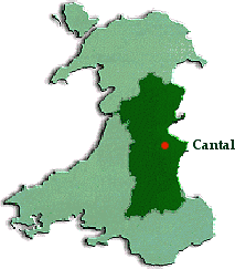 Map of Powys with location of Cantal