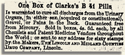 One Box of Clarke's B41 pills is warranted to cure all discharges . . .