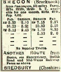 Amserlen y rheilffyrdd yn Aberhonddu. 