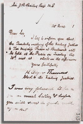 Letter to Sir J R Bailey, Bart, MP